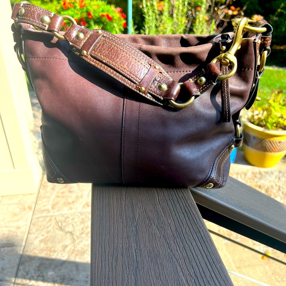 Coach Carly Hobo Brown Nappa Leather Large Shoulder Bag Purse 10615